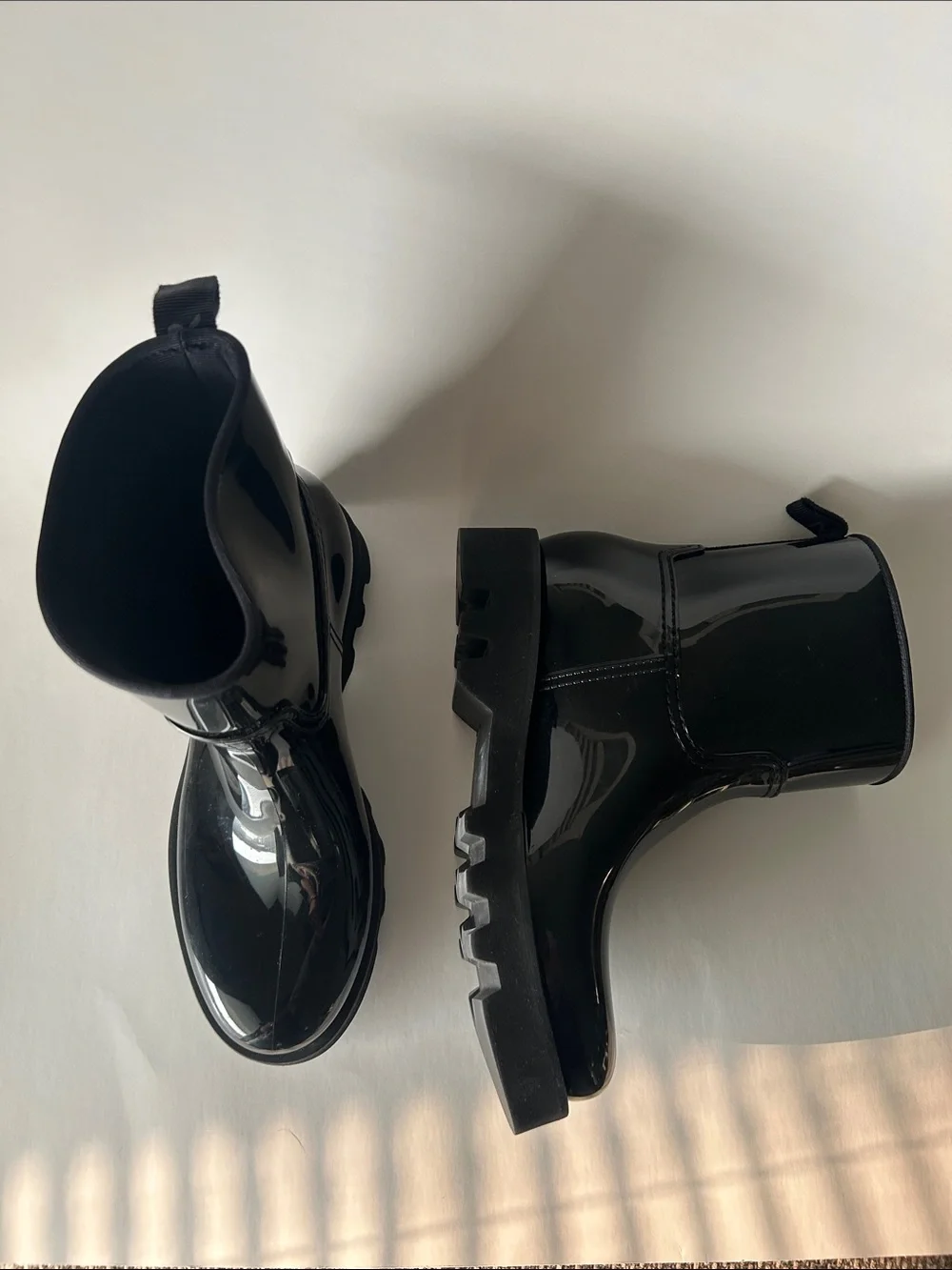 Moncler Ginette Waterproof Rubber Rain Boots Black 39 Like New Designer Lug Sole
